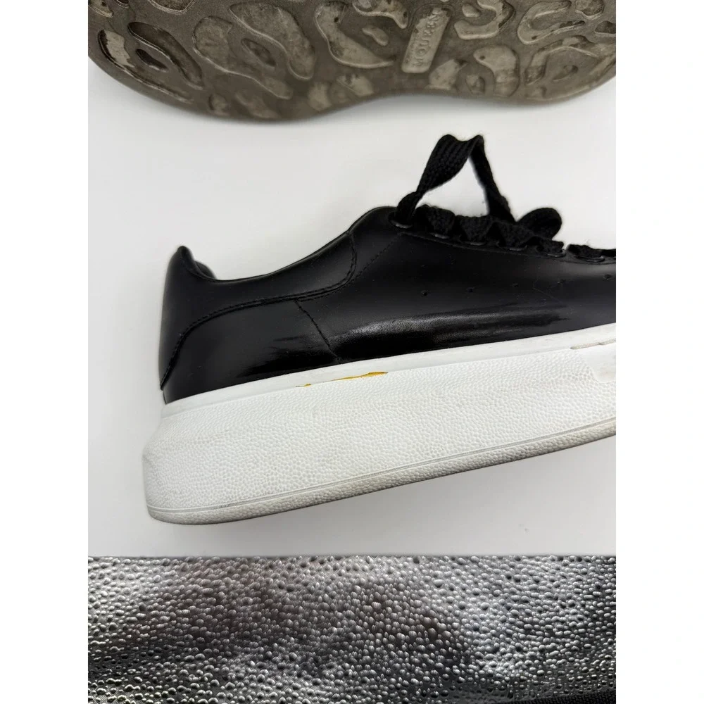 Alexander McQueen Oversized Sneakers Black Leather White Sole 462214 Size 36.5